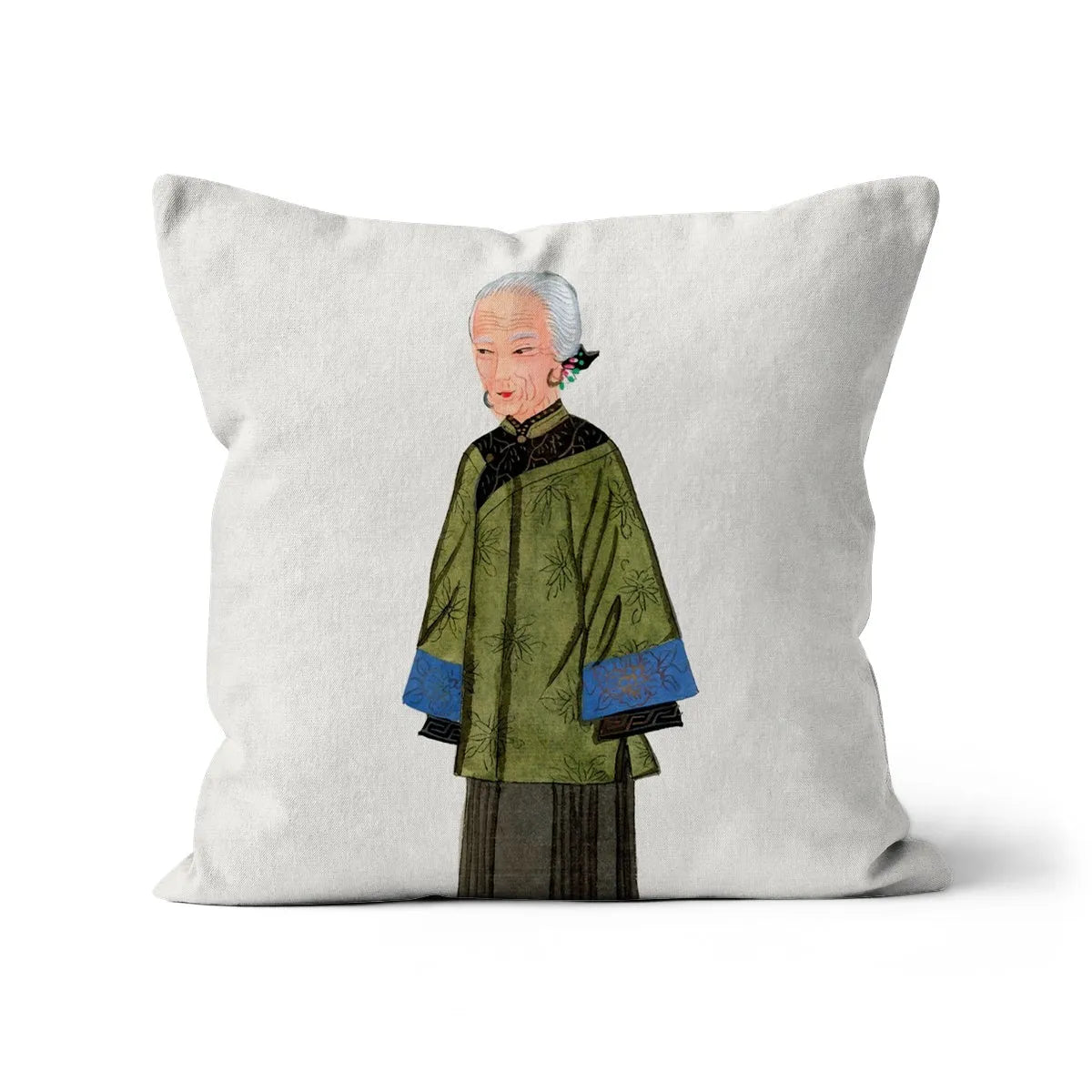 Chinese Grand Dame Cushion - Linen / 18’x18’ - Throw Pillows - Aesthetic Art