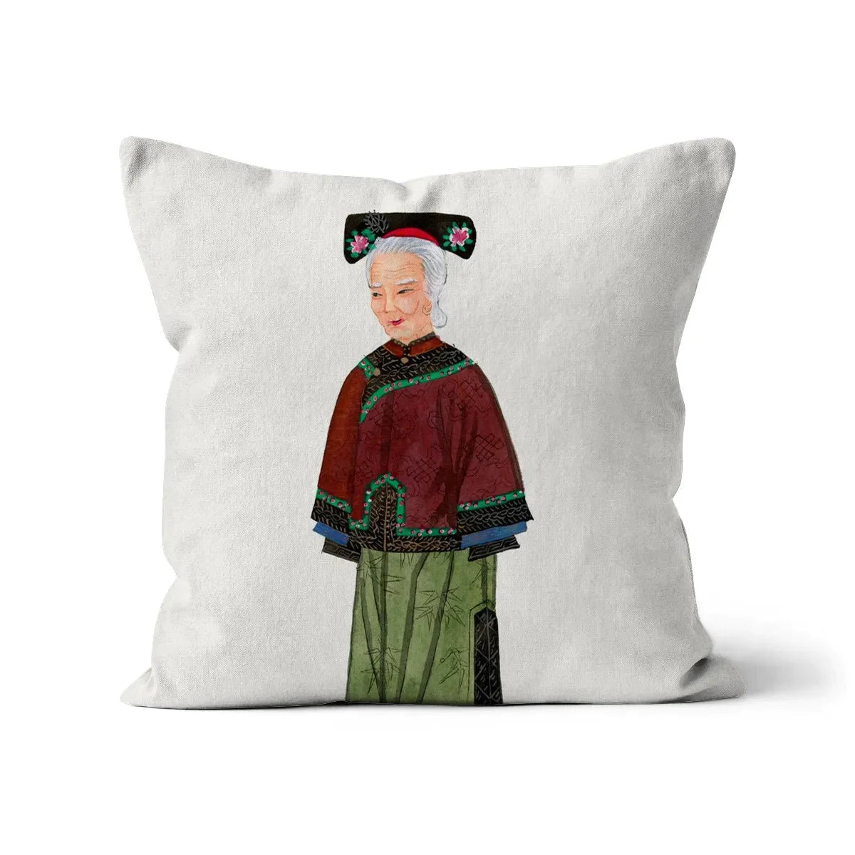 Chinese Grand Dame Too Cushion - Linen / 16’x16’ - Throw Pillows - Aesthetic Art