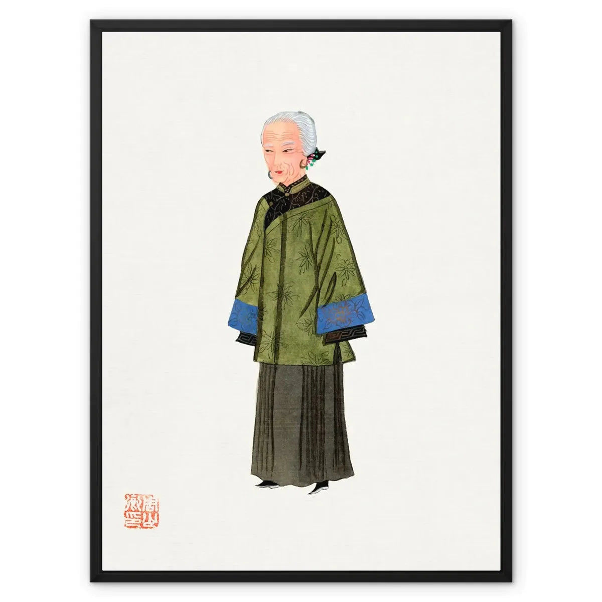 Chinese Grand Dame Framed Canvas - 24’x32’ / Black Frame / White Wrap - Posters Prints & Visual Artwork - Aesthetic Art