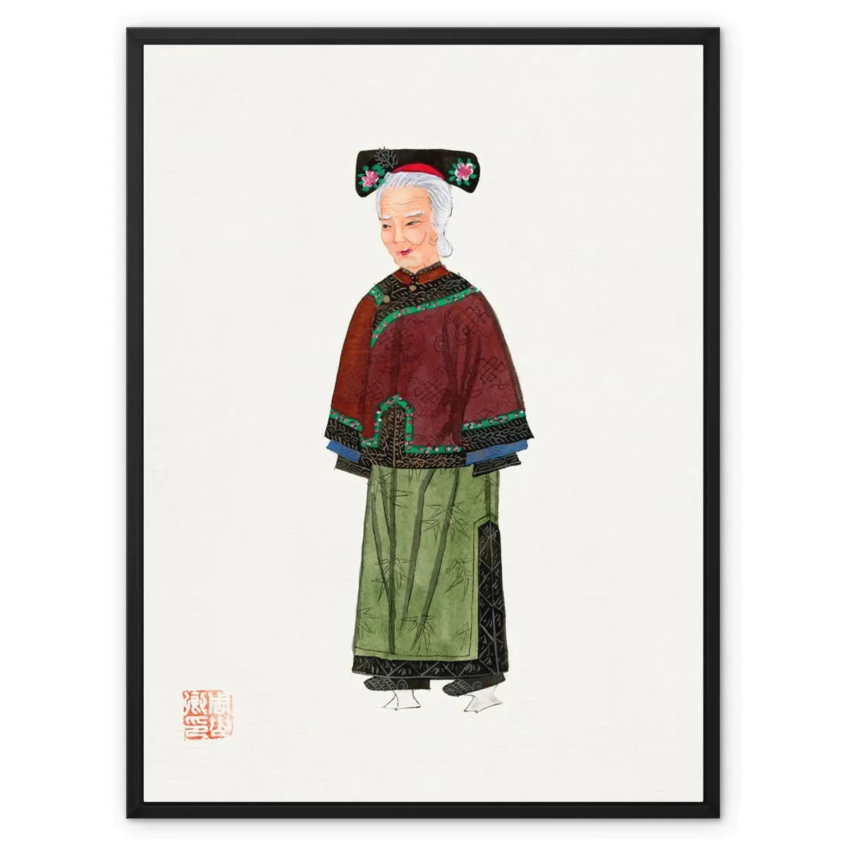 Chinese Grand Dame Too Framed Canvas - 24’x32’ / Black Frame / White Wrap - Posters Prints & Visual Artwork