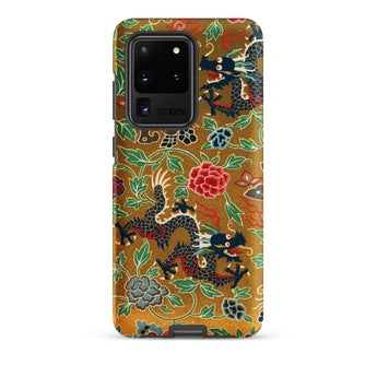 Chinese and Japanese Pattern - Auguste Racinet Phone Case Samsung Galaxy S20 Ultra / Matte Gold-colored Phone Case Intricate Black Dragons