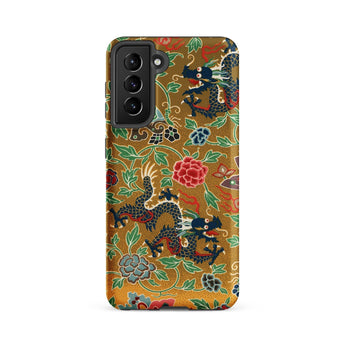 Chinese and Japanese Pattern - Auguste Racinet Phone Case Samsung Galaxy S21 Fe / Matte Gold-colored Phone Case Intricate Black Dragons Red