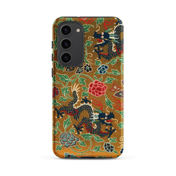 Chinese and Japanese Pattern - Auguste Racinet Phone Case Samsung Galaxy S23 Plus / Matte Gold-colored Phone Case Intricate Black Dragons