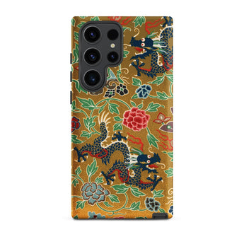 Chinese and Japanese Pattern - Auguste Racinet Phone Case Samsung Galaxy S23 Ultra / Matte Gold-patterned Phone Case Intricate Blue Dragons