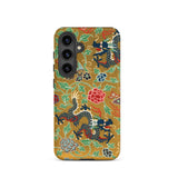 Chinese and Japanese Pattern - Auguste Racinet Phone Case Samsung Galaxy S24 / Matte Gold-colored Phone Case Intricate Blue Dragons Red