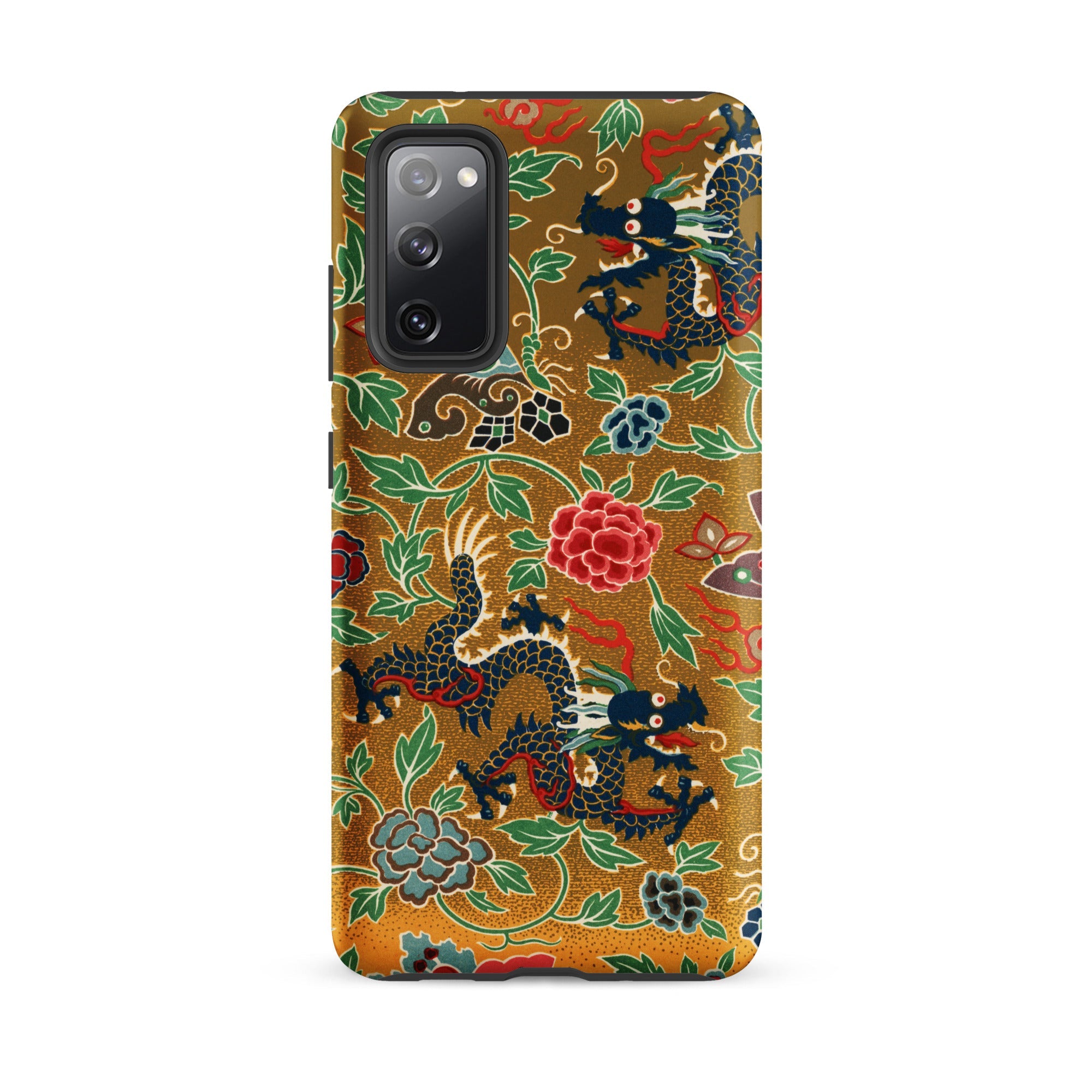 Chinese and Japanese Pattern Auguste Racinet Samsung Case, Galaxy S20 Fe / Matte, Smartphone Case Gold Background Colorful Pattern Dragons