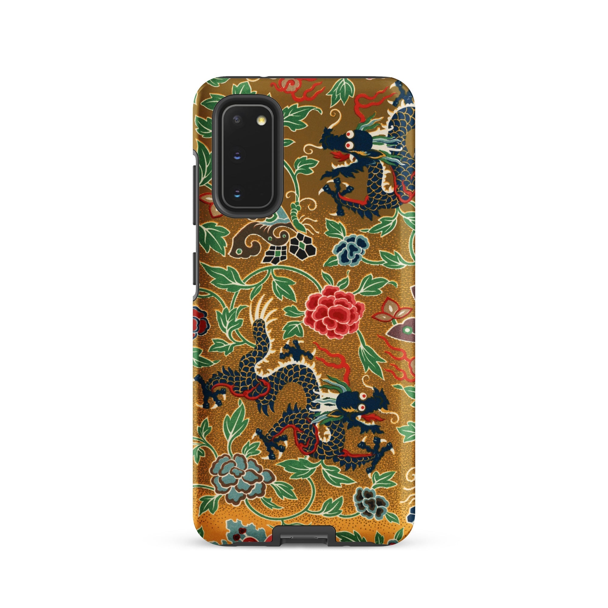 Chinese and Japanese Pattern Auguste Racinet Samsung Case, Galaxy S20 / Matte, Smartphone Case Gold Background Colorful Dragon Floral