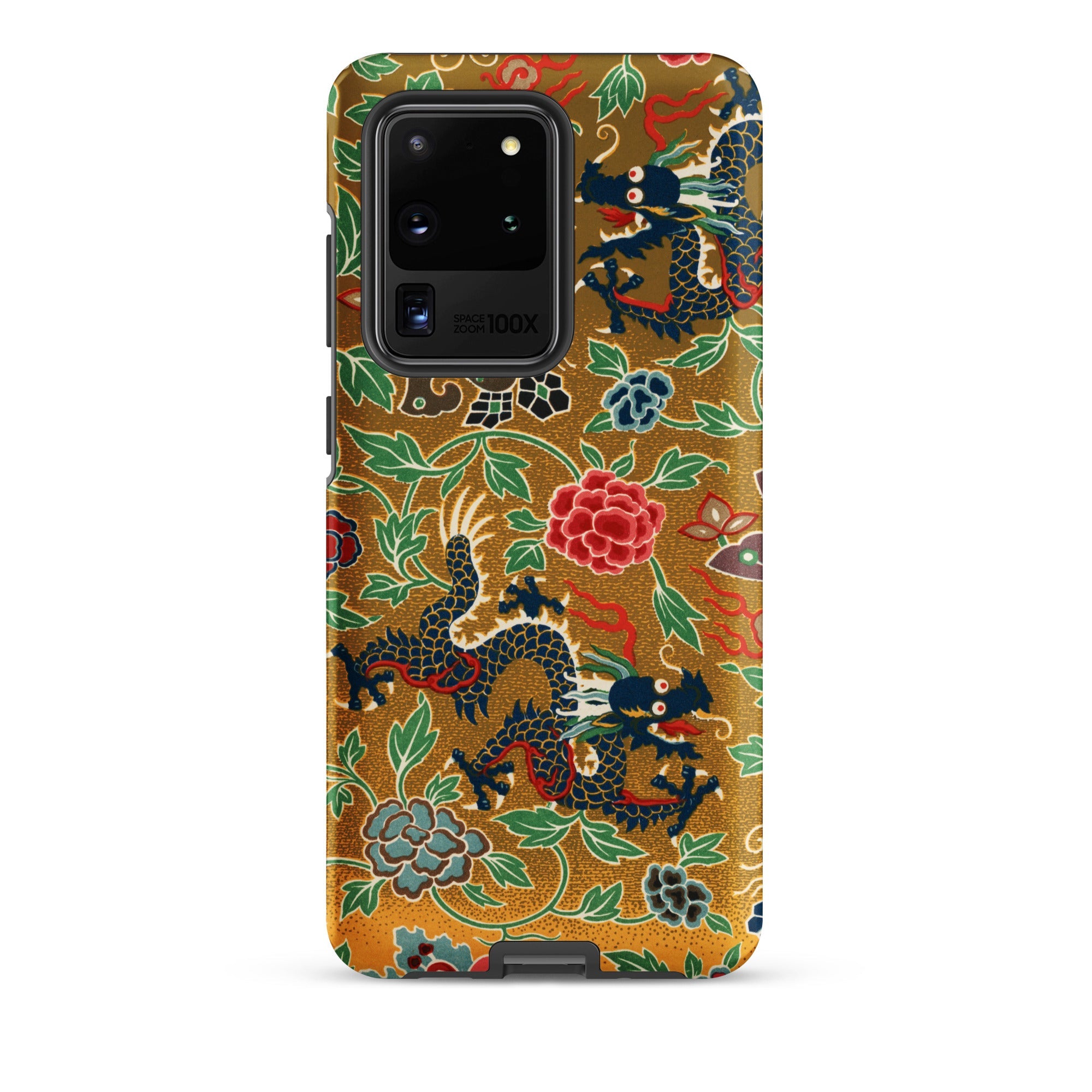 Chinese and Japanese Pattern Auguste Racinet Samsung Case, Galaxy S20 Ultra / Matte, Phone Case Black Dragon Floral Pattern Gold Background