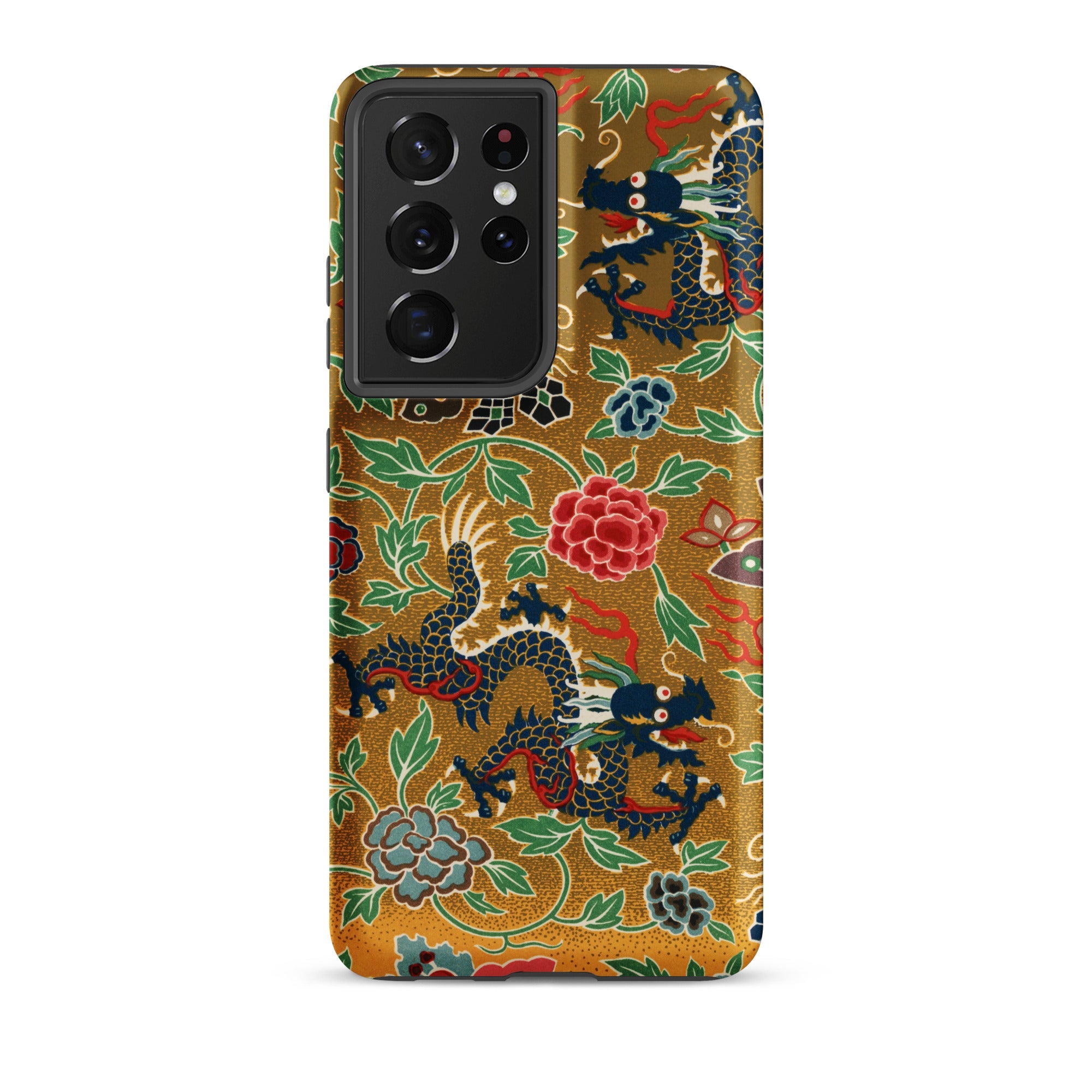 Chinese and Japanese Pattern Auguste Racinet Samsung Case, Galaxy S21 Ultra / Matte, Smartphone Case Gold Background Intricate Pattern
