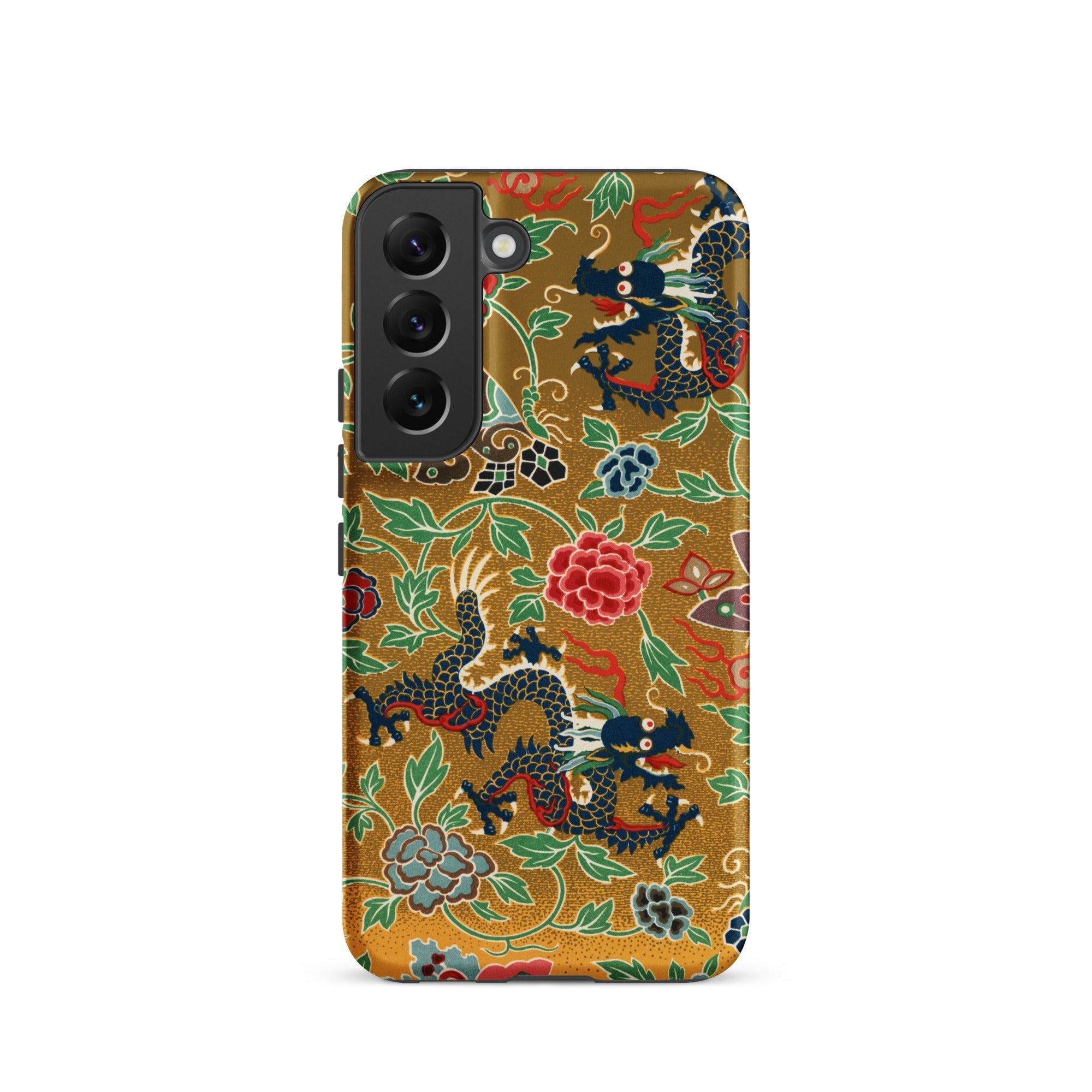 Chinese and Japanese Pattern Auguste Racinet Samsung Case, Galaxy S22 / Matte, Smartphone Case Gold Background Pattern Two Black Blue