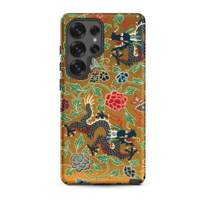 Chinese and Japanese Pattern - Auguste Racinet Samsung Case, Galaxy S25 Ultra / Matte, Smartphone Case Gold Background Colorful Pattern