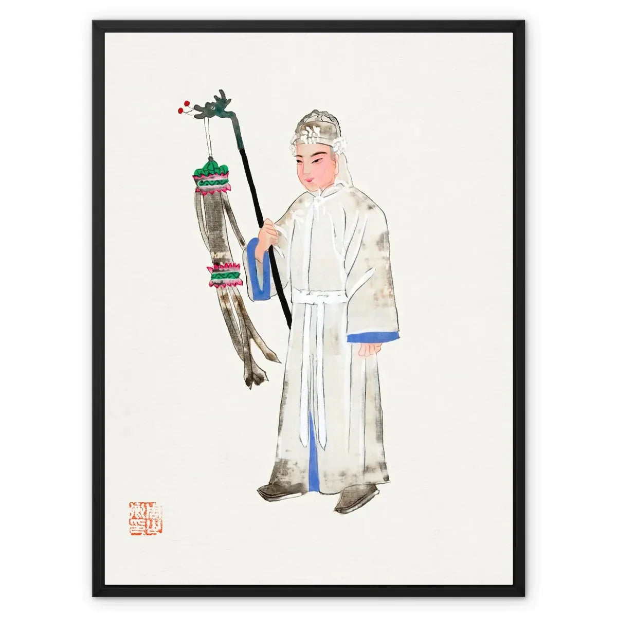 Chinese Man In Mourning Framed Canvas - 24’x32’ / Black Frame / White Wrap - Posters Prints & Visual Artwork
