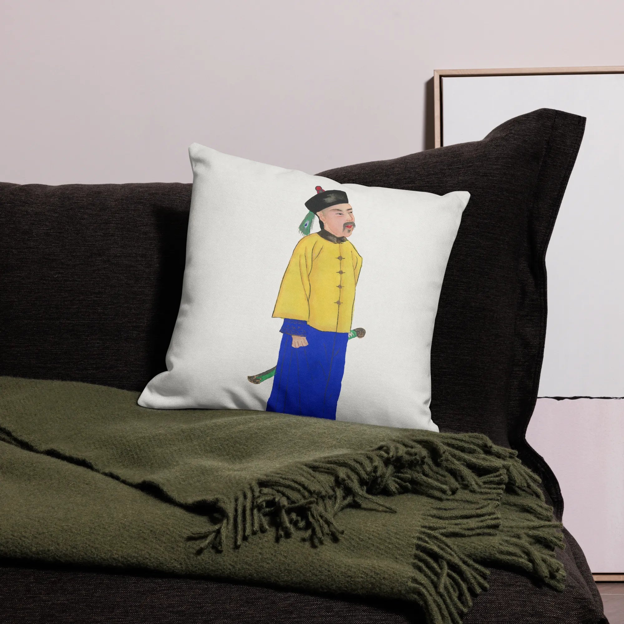 Chinese Military Man Cushion - Throw Pillows - Aesthetic Art
