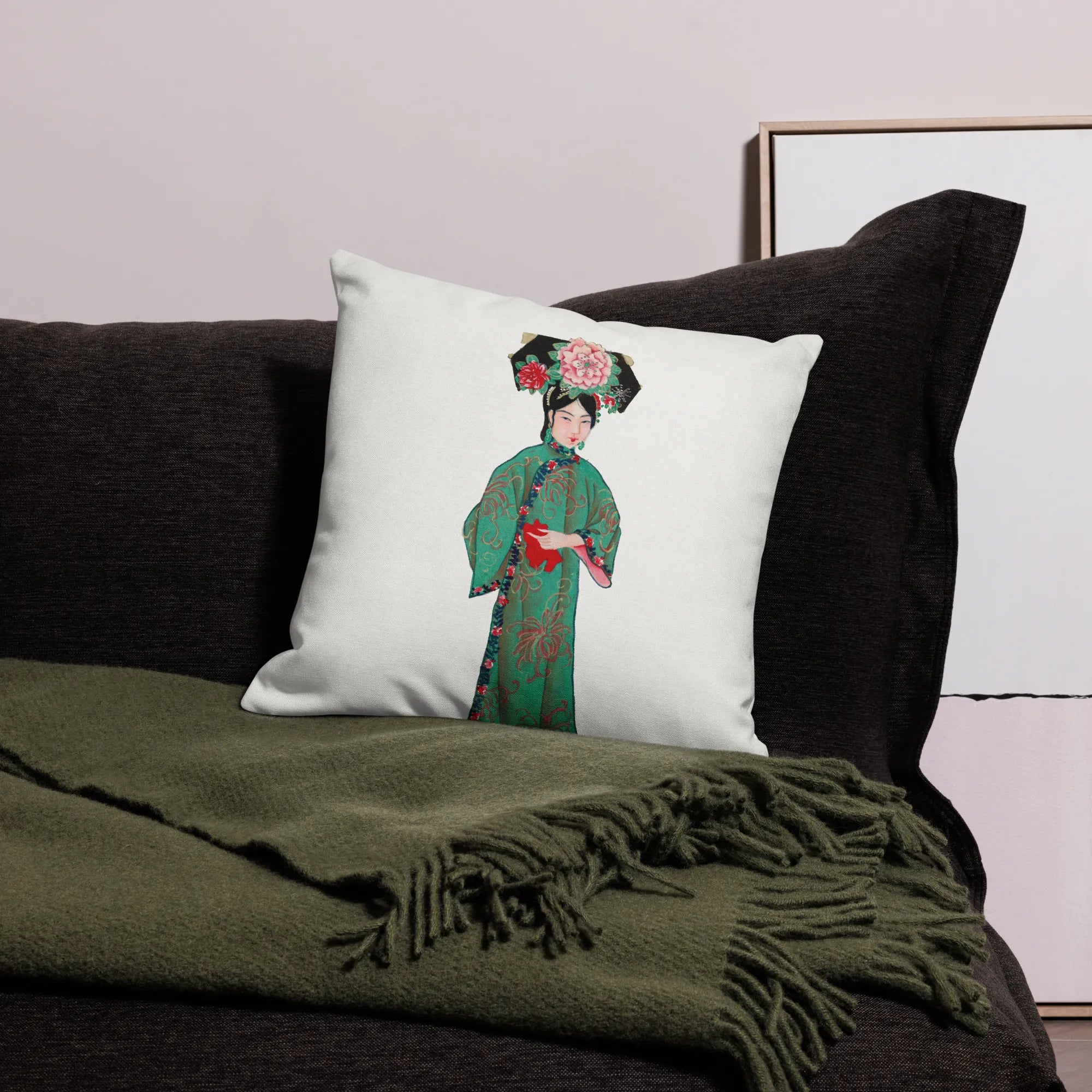 Chinese Noblewoman In Manchu Couture Cushion - Throw Pillows - Aesthetic Art