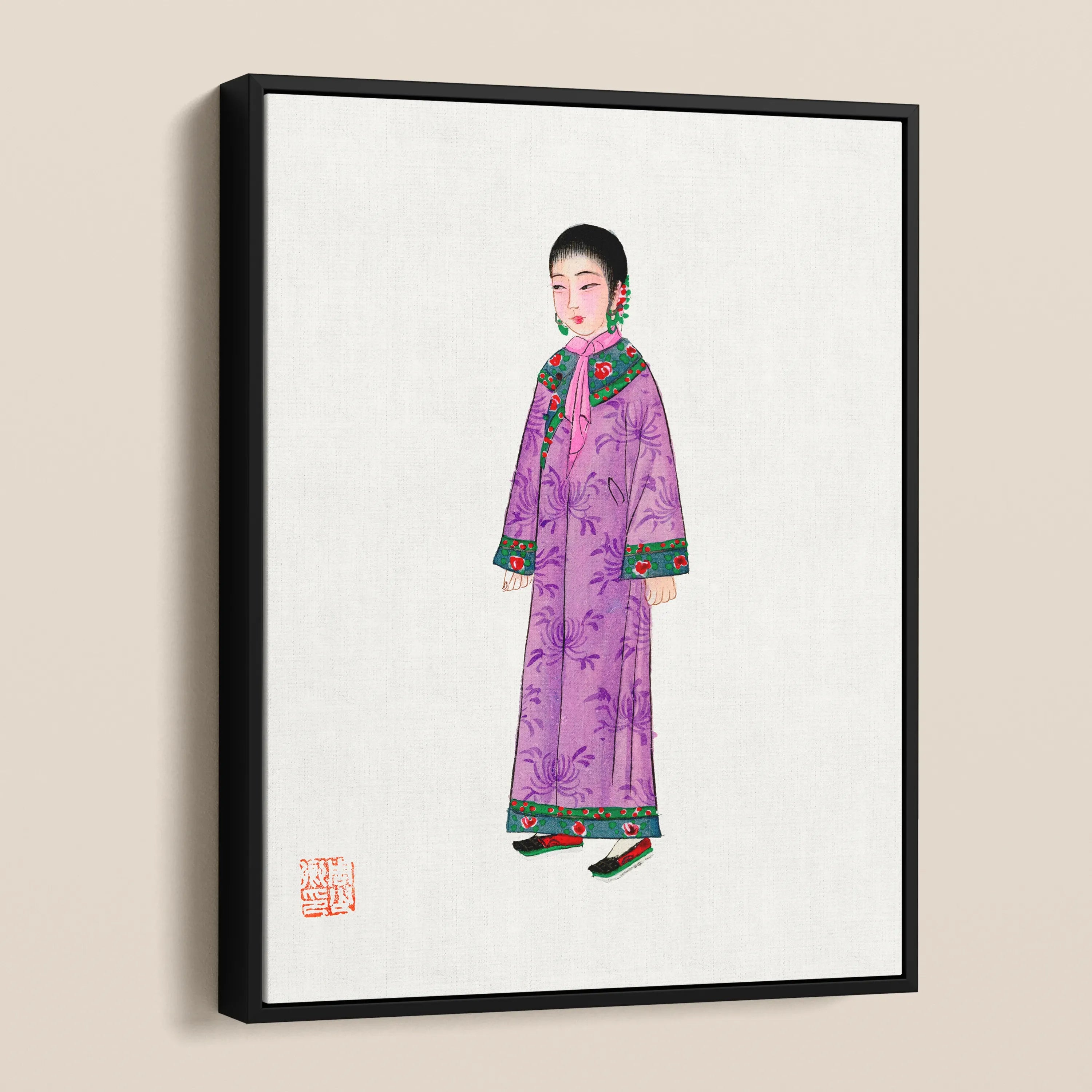 Chinese Noblewoman In Manchu Couture Framed Canvas - Posters Prints & Visual Artwork - Aesthetic Art