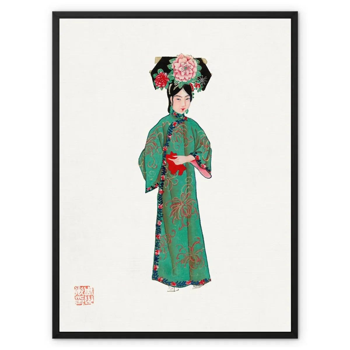 Chinese Noblewoman In Manchu Couture Framed Canvas - 24’x32’ / Black Frame / White Wrap - Posters Prints & Visual