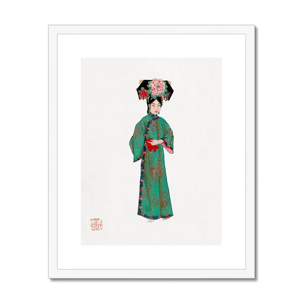Chinese Noblewoman In Manchu Couture Framed & Mounted Print - 16’x20’ / White Frame - Posters Prints & Visual
