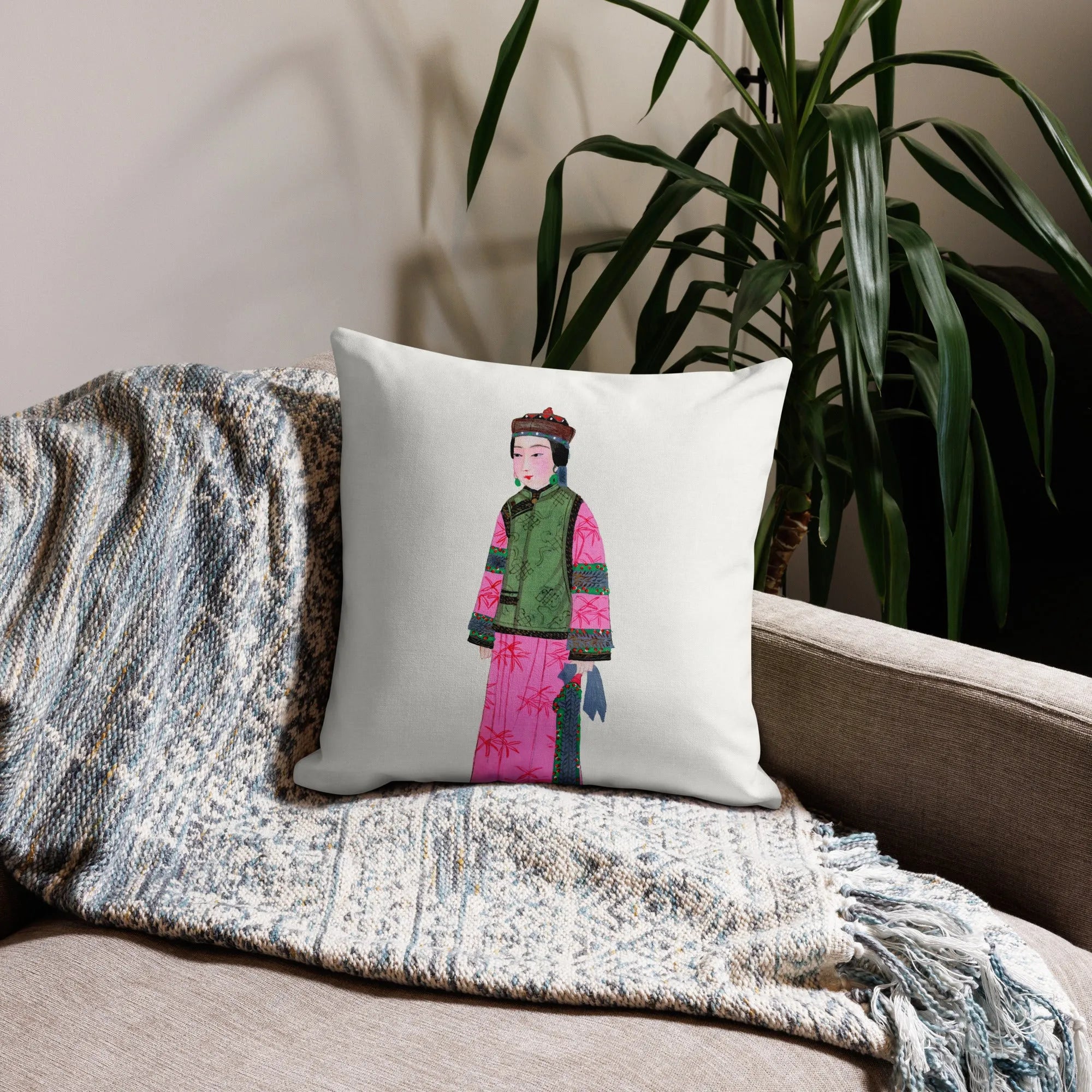 Chinese Noblewoman In Winter Cushion - Throw Pillows - Aesthetic Art