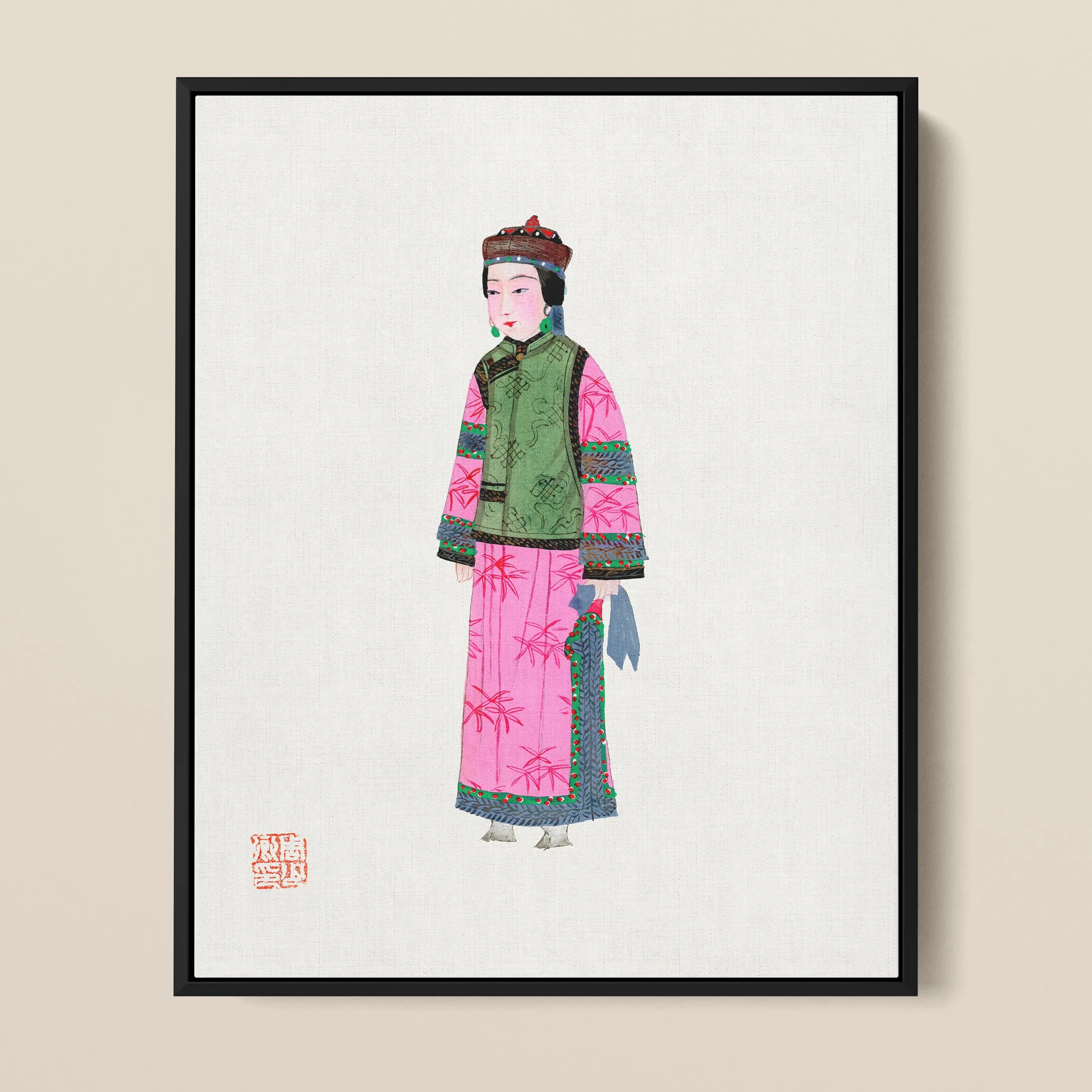 Chinese Noblewoman In Winter Framed Canvas - Posters Prints & Visual Artwork - Aesthetic Art