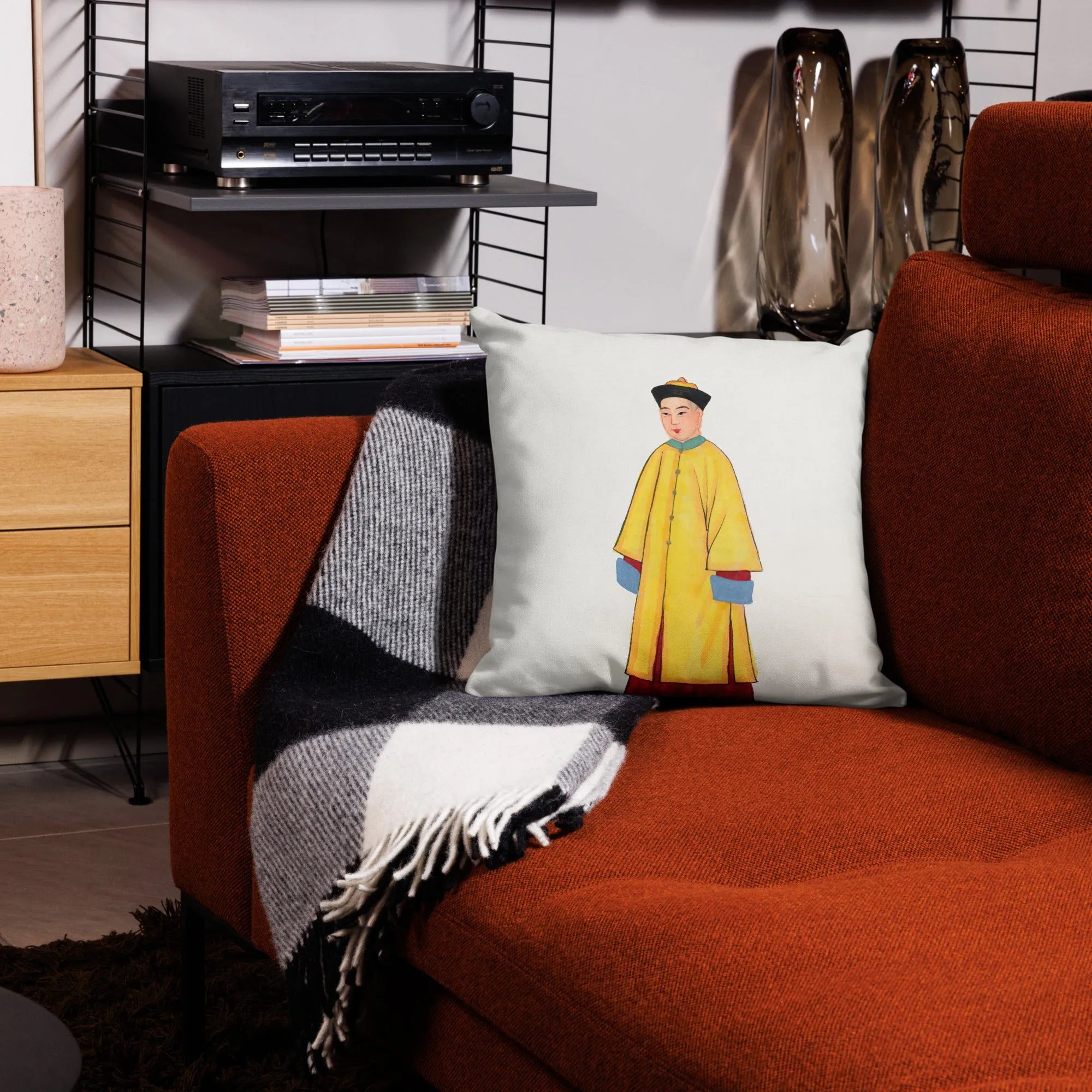 Chinese Priest In Yellow Robes Cushion - Throw Pillows - Aesthetic Art