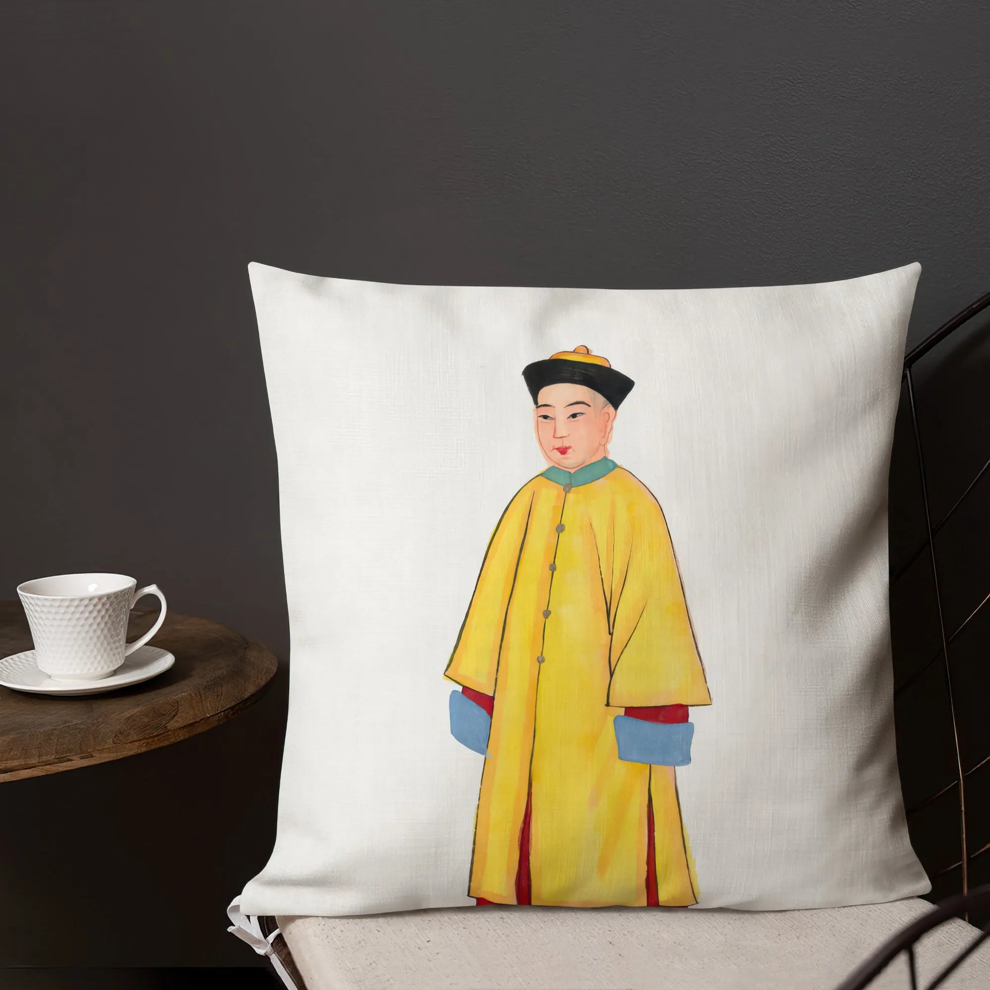 Chinese Priest In Yellow Robes Cushion - Throw Pillows - Aesthetic Art