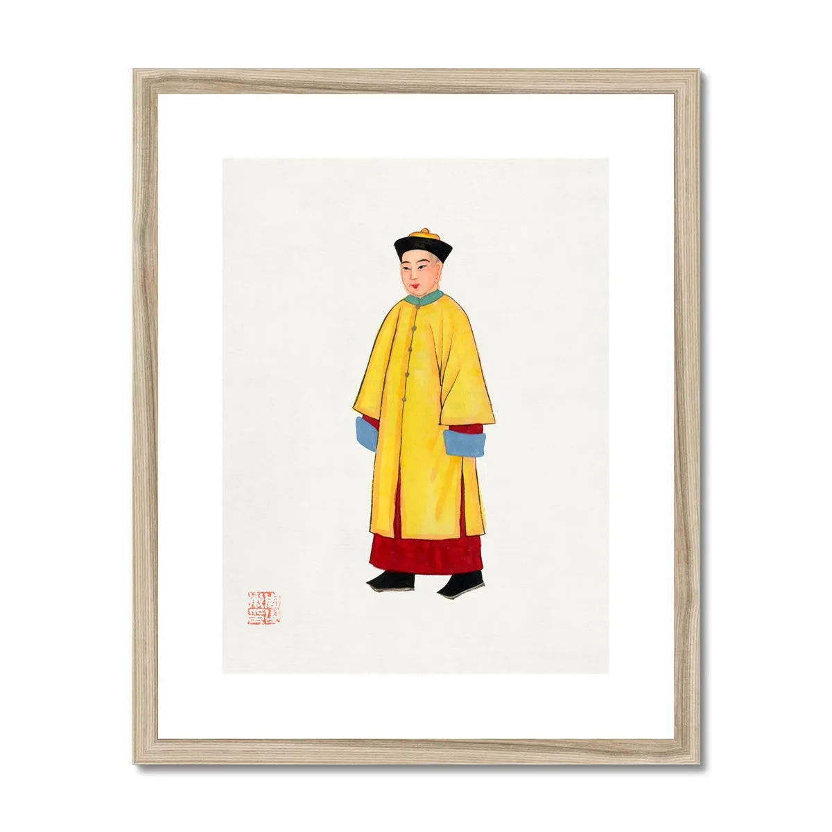Chinese Priest In Yellow Robes Framed & Mounted Print - 16’x20’ / Natural Frame - Posters Prints & Visual Artwork