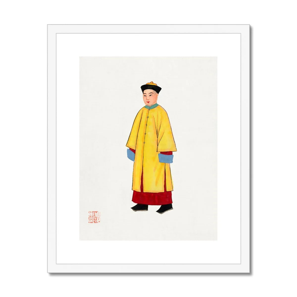 Chinese Priest In Yellow Robes Framed & Mounted Print - 16’x20’ / White Frame - Posters Prints & Visual Artwork