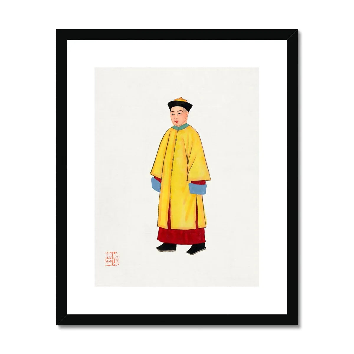 Chinese Priest In Yellow Robes Framed & Mounted Print - 16’x20’ / Black Frame - Posters Prints & Visual Artwork