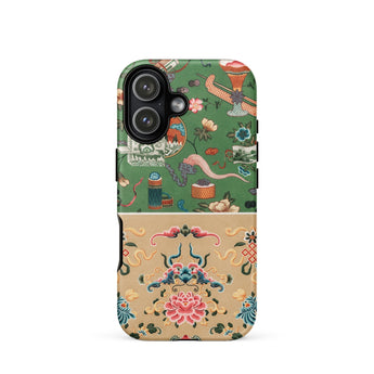 Chinoiserie Double Act - Auguste Racinet Phone Case Iphone 17 / Matte Green Beige Floral Phone Case Intricate Designs Made Auguste Racinet