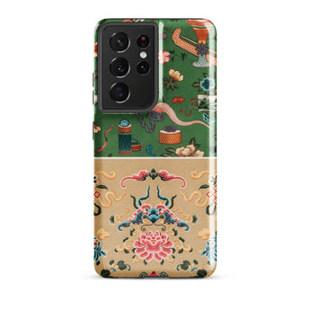 Chinoiserie Double Act - Auguste Racinet Phone Case Samsung Galaxy S21 Ultra / Matte Vibrant Green Beige Phone Case Intricate Traditional