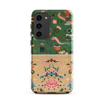 Chinoiserie Double Act - Auguste Racinet Phone Case Samsung Galaxy S23 Plus / Matte Vibrant Green Beige Phone Case Adorned Intricate