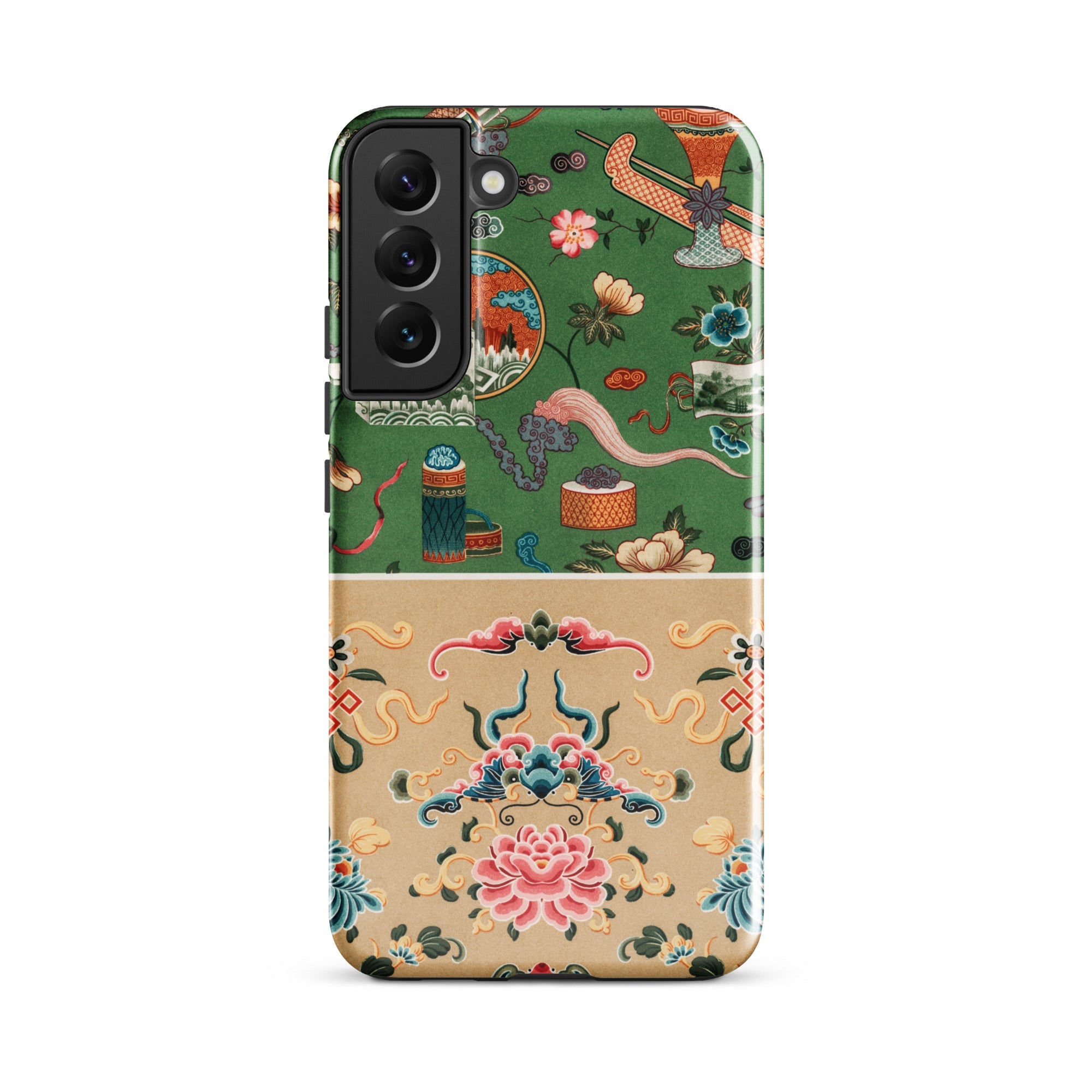 Chinoiserie Double Act Auguste Racinet Samsung Case, Galaxy S22 Plus / Matte, Smartphone Case Split Design: Half Green Background Asian