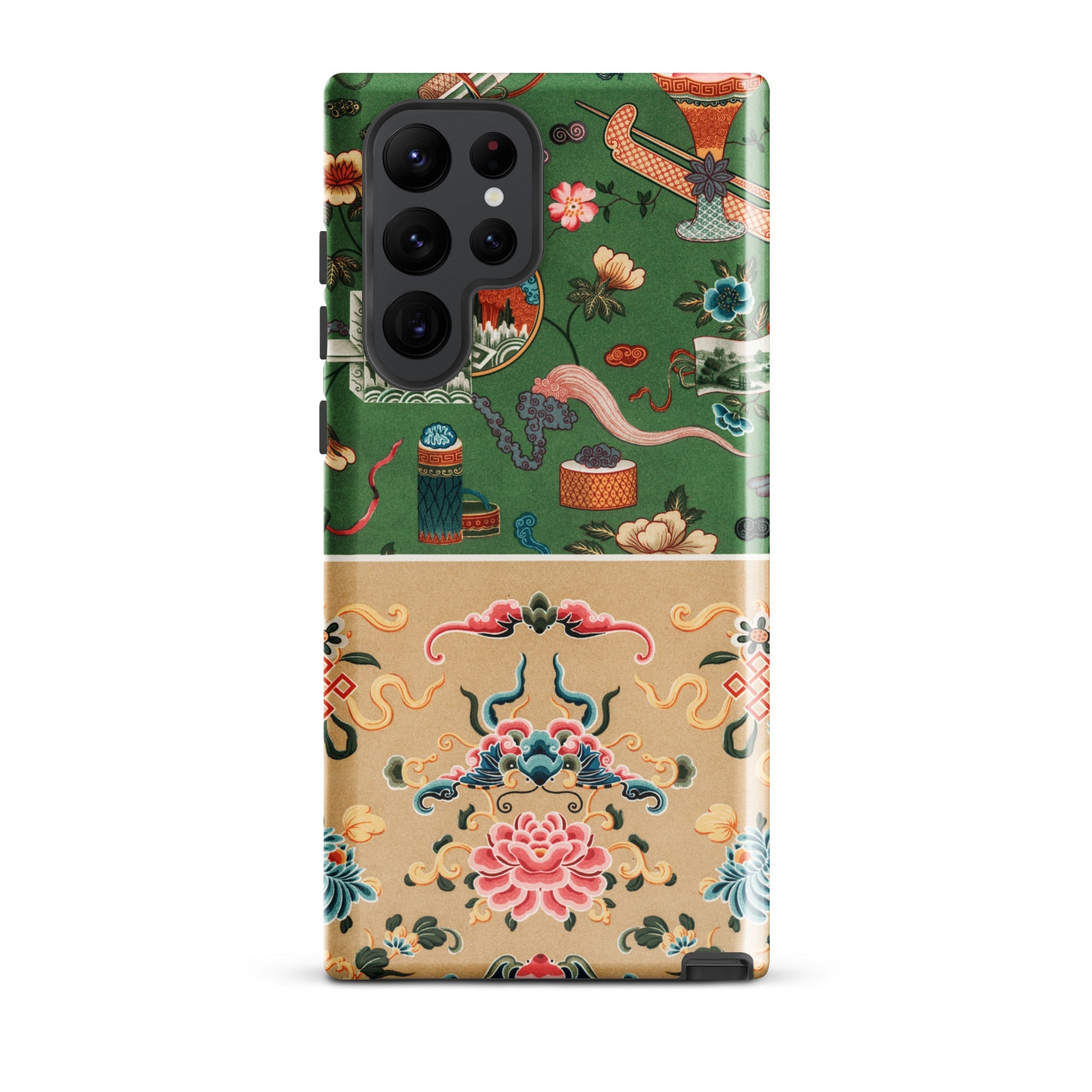 Chinoiserie Double Act Auguste Racinet Samsung Case, Galaxy S22 Ultra / Matte, Smartphone Case Two Part Design Ornate Green Section Beige