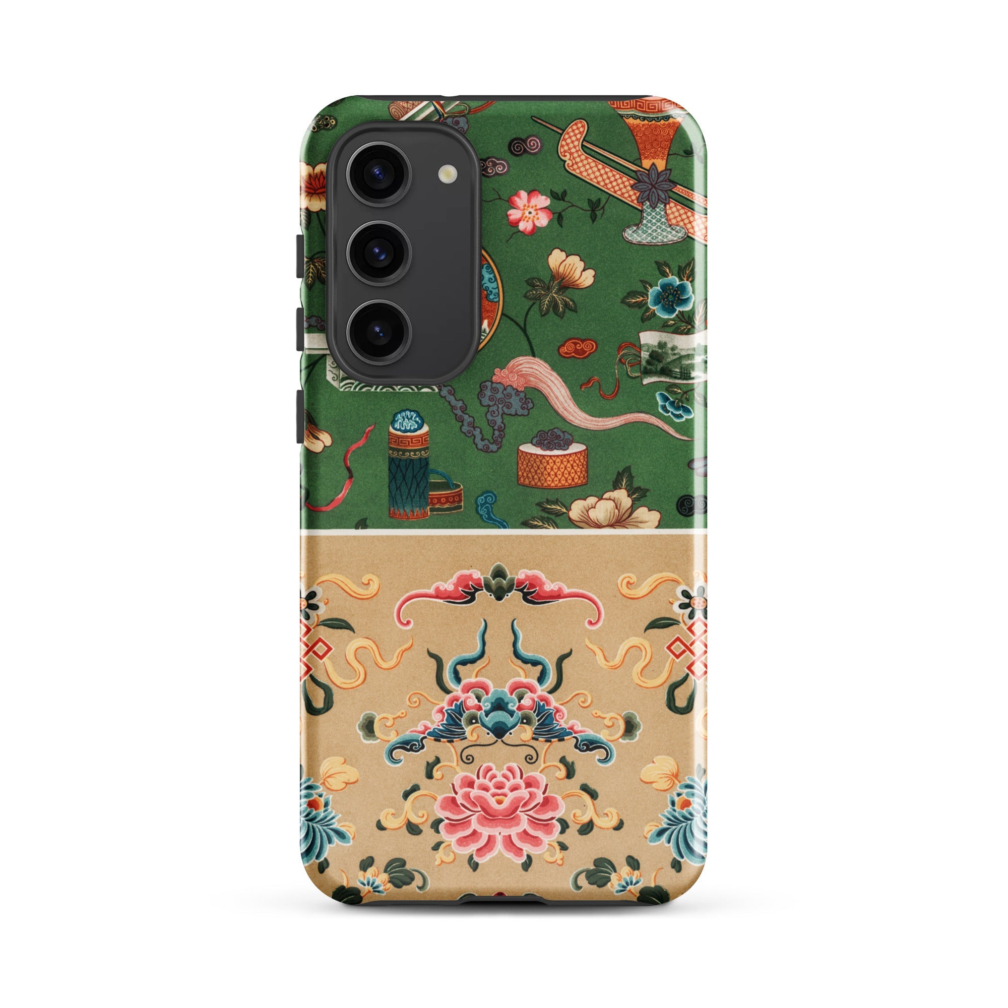 Chinoiserie Double Act Auguste Racinet Samsung Case, Galaxy S23 Plus / Matte, Phone Case Split Design Green Upper Section Objects