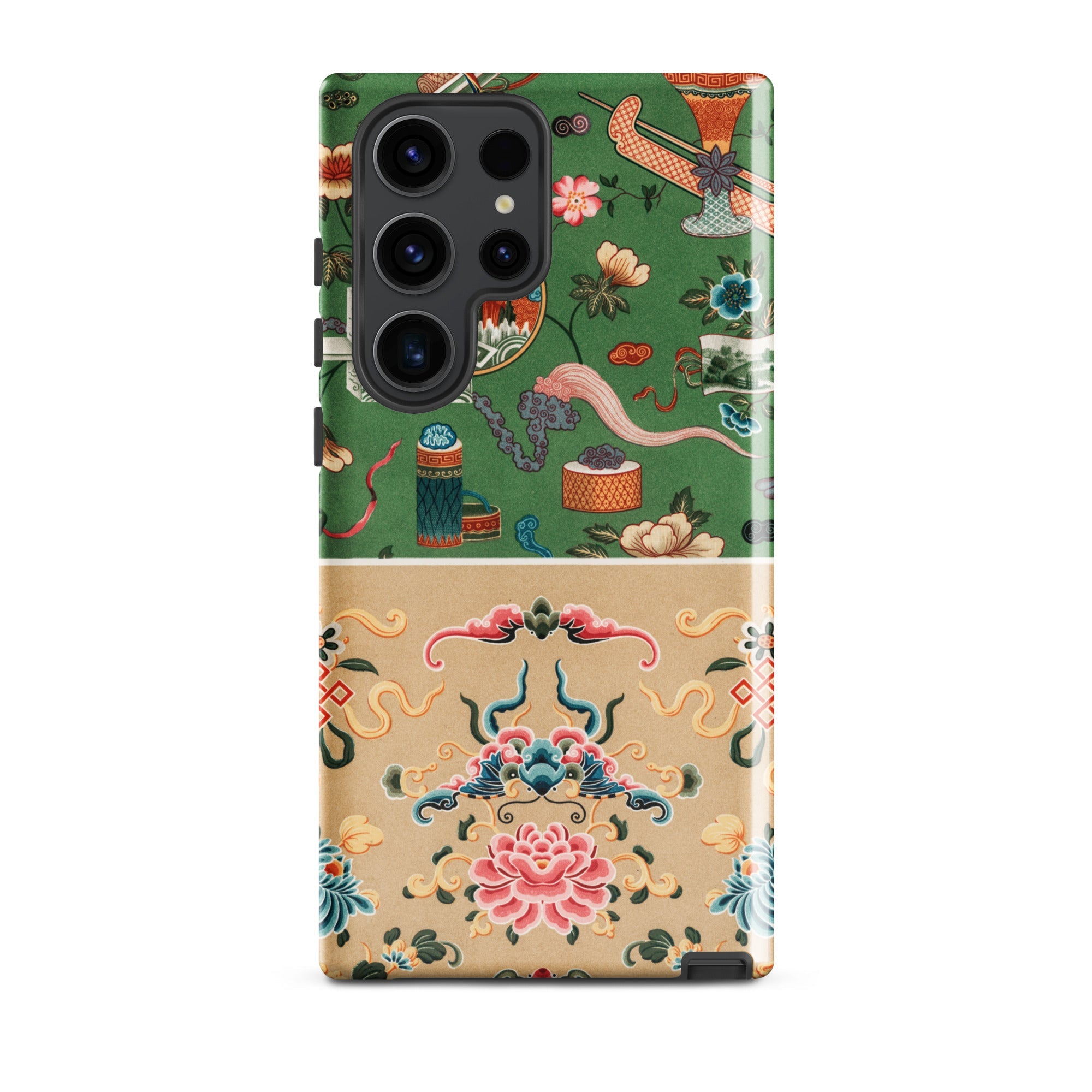 Chinoiserie Double Act Auguste Racinet Samsung Case, Galaxy S23 Ultra / Matte, Smartphone Case Two Part Design: Green Upper Section