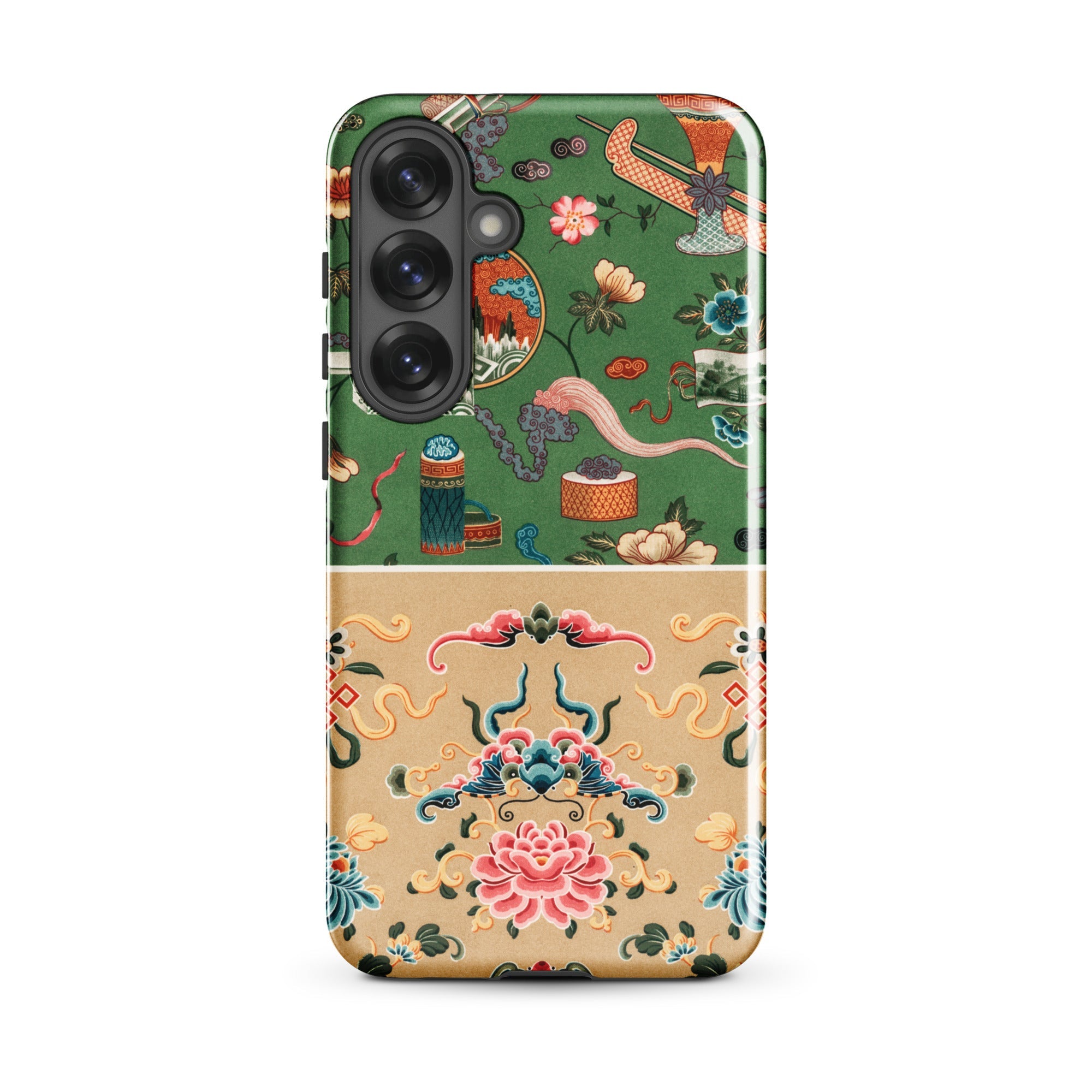 Chinoiserie Double Act Auguste Racinet Samsung Case, Galaxy S25 Plus / Matte, Smartphone Case Two Part Design: Half Features Green