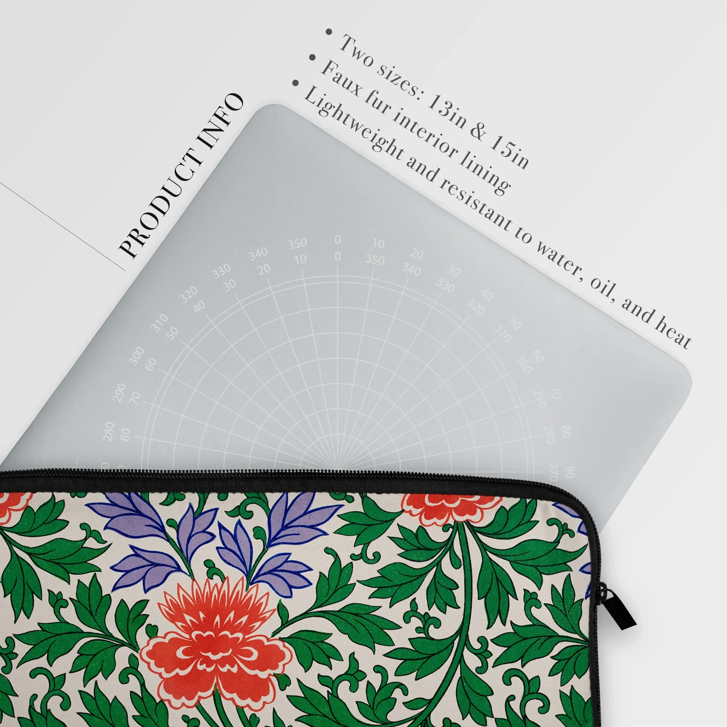 Chinoiserie Floral Illustration - Owen Jones Laptop Sleeve, Floral-patterned Laptop Sleeve Case Zipper Closure