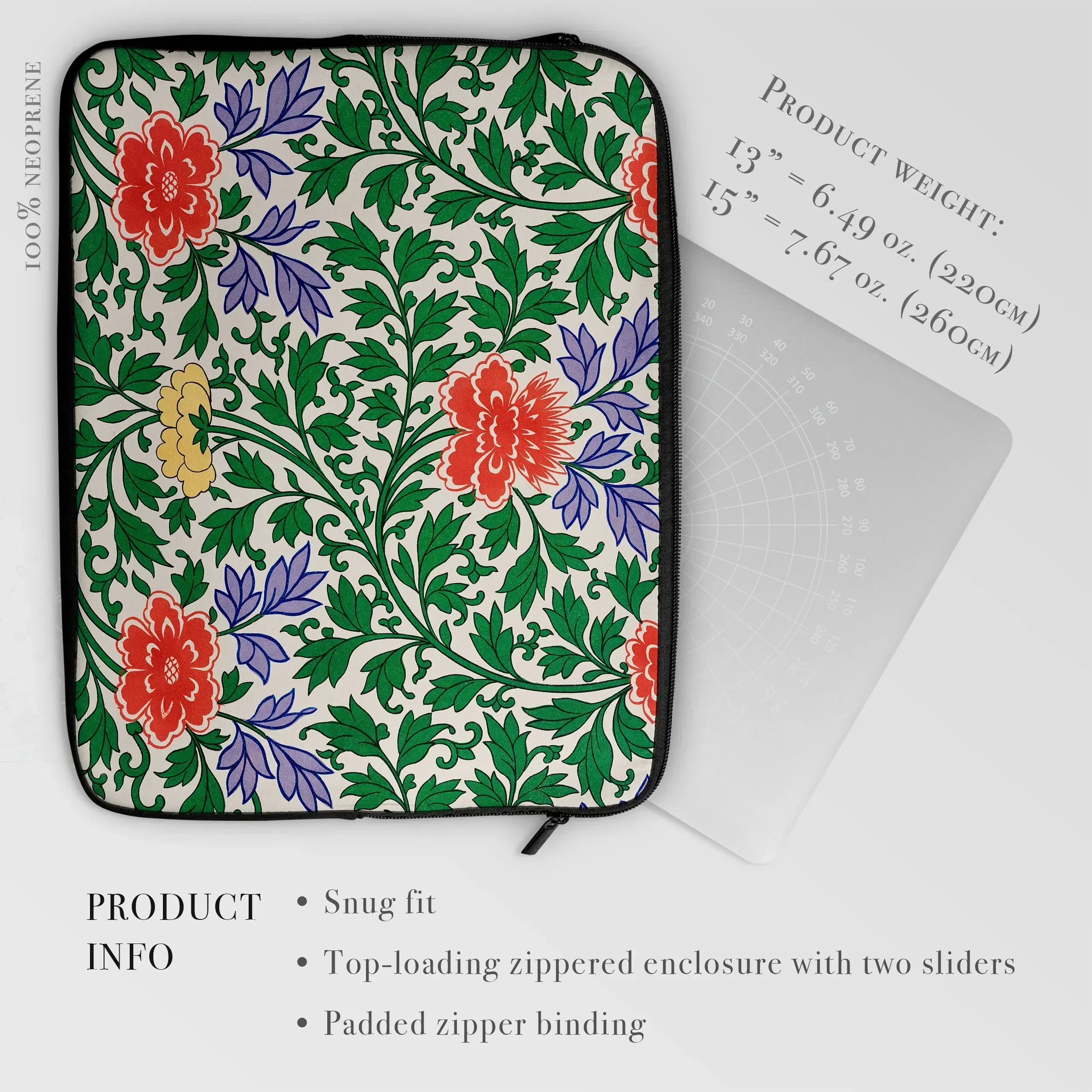 Chinoiserie Floral Illustration - Owen Jones Laptop Sleeve, Floral Patterned Laptop Sleeve Tablet Case Vibrant Red