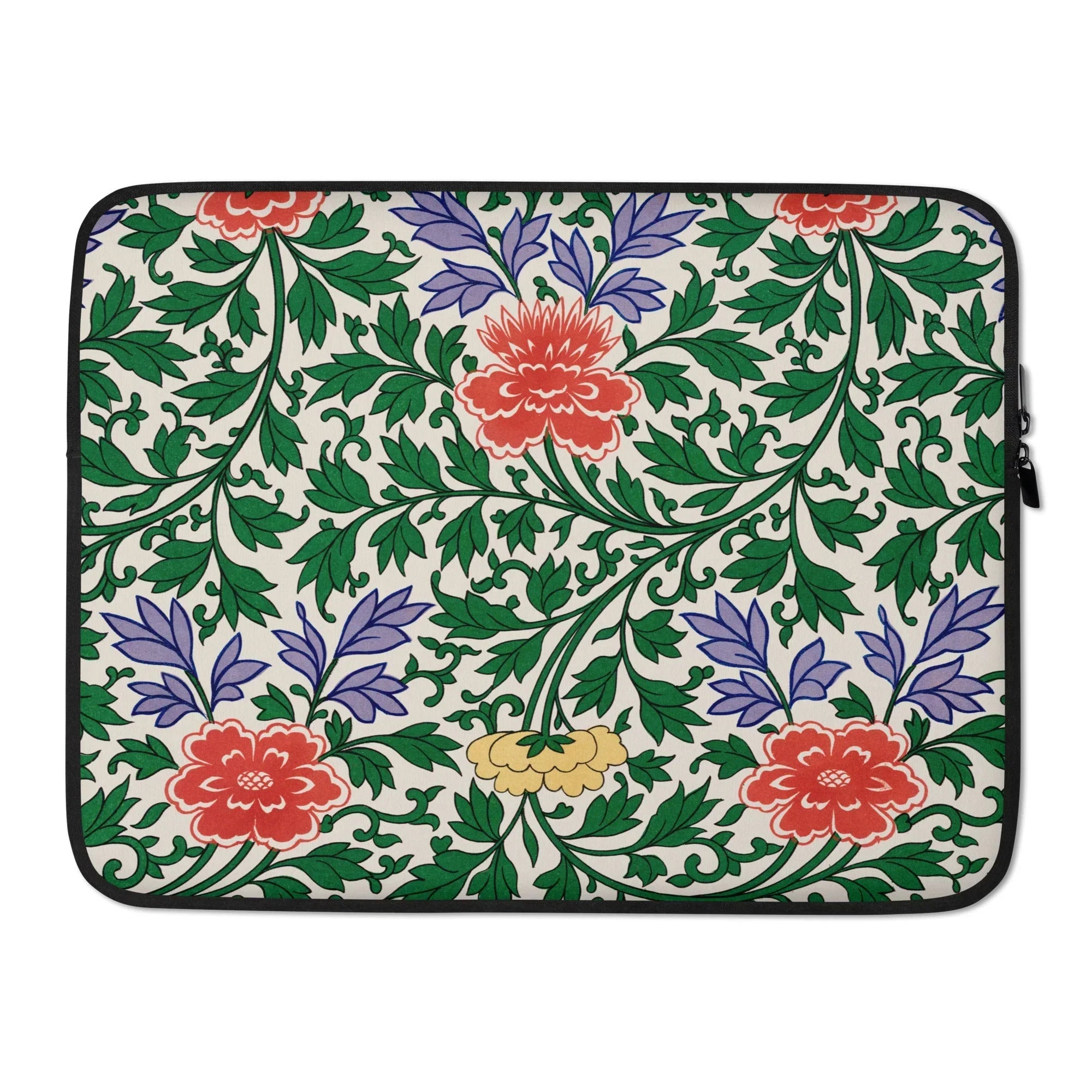 Chinoiserie Floral Illustration - Owen Jones Laptop Sleeve, Floral Patterned Laptop Sleeve Vibrant Green Red Purple