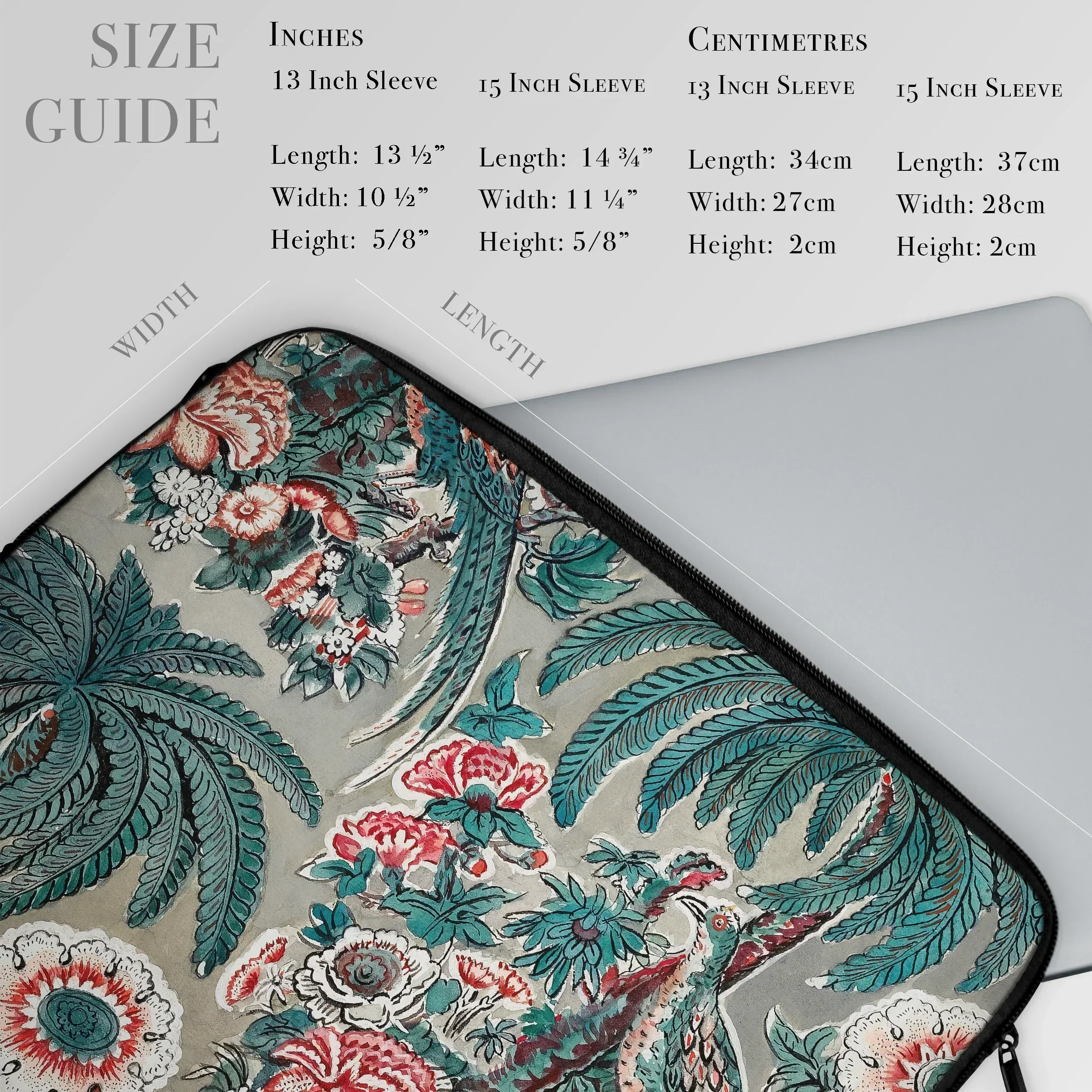 Chintz - George Loughridge Jungle Art Laptop Sleeve, Floral-patterned Laptop Sleeve Case Size Guide Information