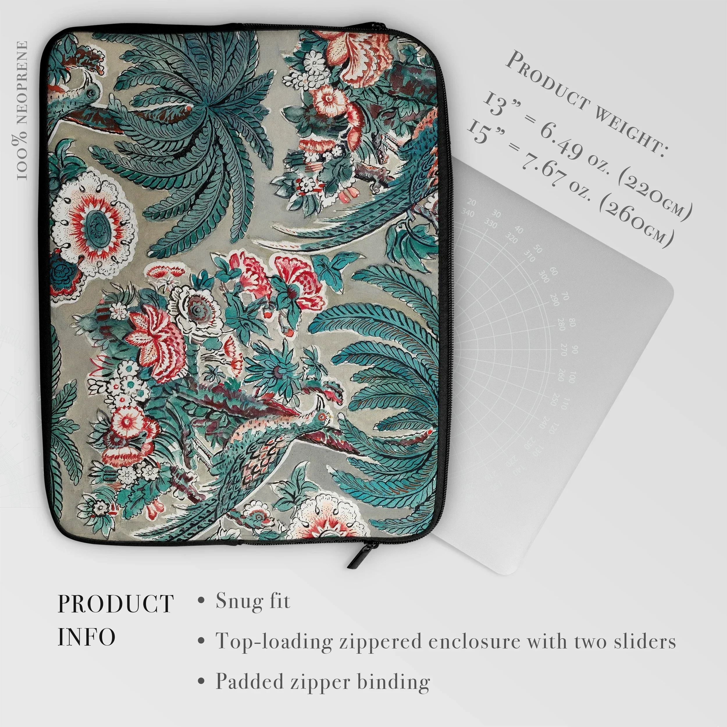 Chintz - George Loughridge Jungle Art Laptop Sleeve, Floral Patterned Laptop Sleeve Zippered Enclosure