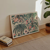 Chintz - George Loughridge Jungle Art Print / Canvas Framed Tropical Print Palm Trees Coral-colored Flowers George Loughridge’s Chintz,