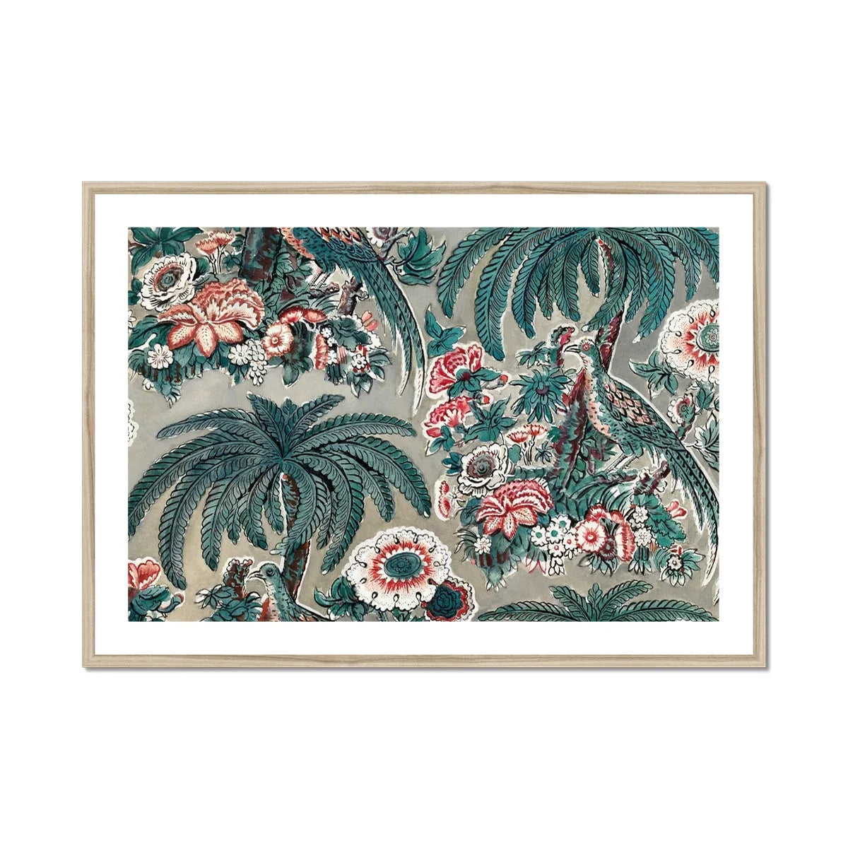 Chintz George Loughridge Jungle Art Print, Framed Tropical Botanical Artwork Palm Fronds Pink Flowers