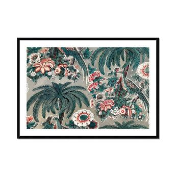Chintz - George Loughridge Jungle Art Print, Framed Tropical Floral Artwork Palm Trees Pink Blooms