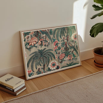 Chintz - George Loughridge Jungle Art Print, Framed Tropical Print Palm Trees Coral-colored Flowers