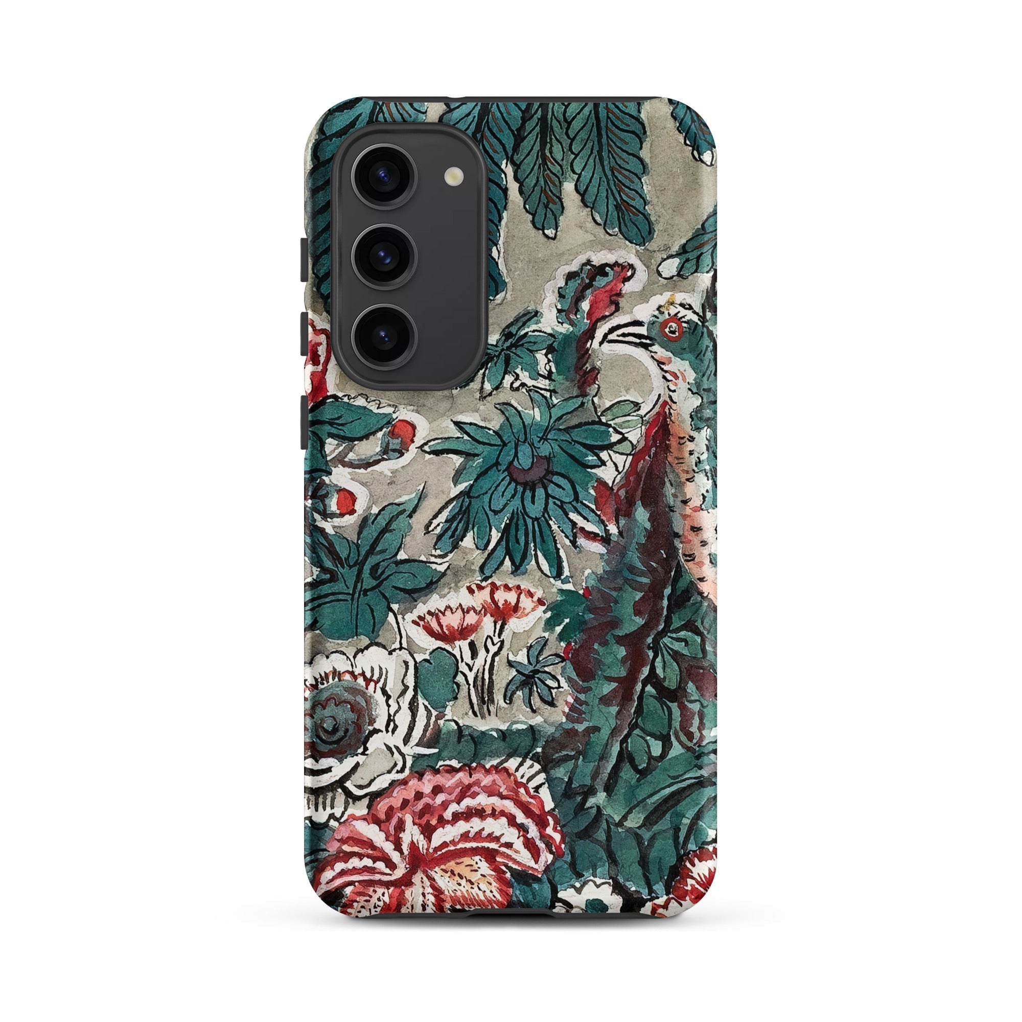 Chintz George Loughridge Jungle Samsung Case, Galaxy S23 Plus / Matte, Smartphone Case Teal Red Beige Botanical Bird Pattern