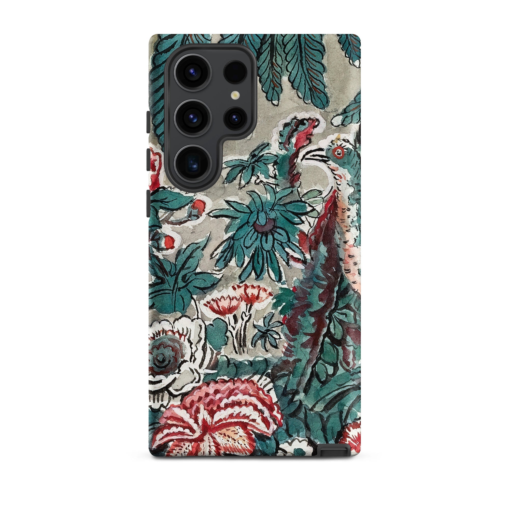Chintz George Loughridge Jungle Samsung Case, Galaxy S23 Ultra / Matte, Smartphone Case Teal Red White Floral Bird Pattern