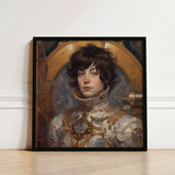 Steampunk-inspired Portrait Painting Sleek Black Frame Individual Dark French Lesbian Astronaut, Aesthetic, Gayest