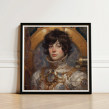 Steampunk-inspired Portrait Painting Sleek Black Frame White Figure French Lesbian Astronaut, Aesthetic, Gayest