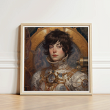 Steampunk-inspired Portrait Painting Light Wood Frame Astronaut-like Figure French Lesbian Astronaut, Aesthetic, Gayest
